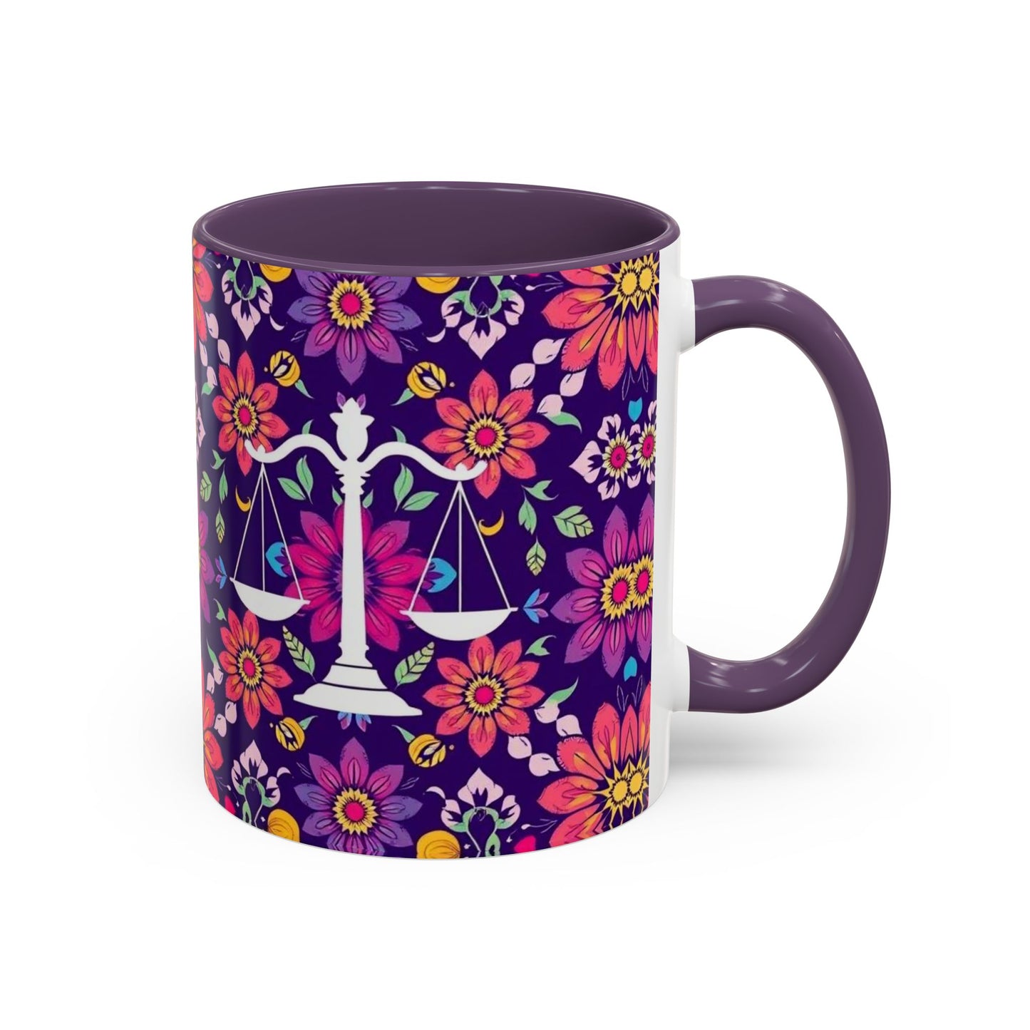 Accent Coffee Mug, Libra, Zodiac v3, Flower Pattern, (11, 15oz)