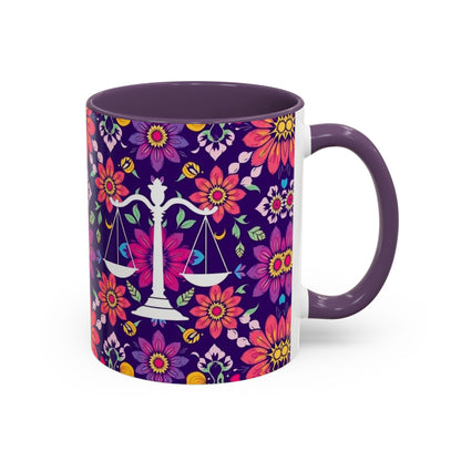 Accent Coffee Mug, Libra, Zodiac v3, Flower Pattern, (11, 15oz)