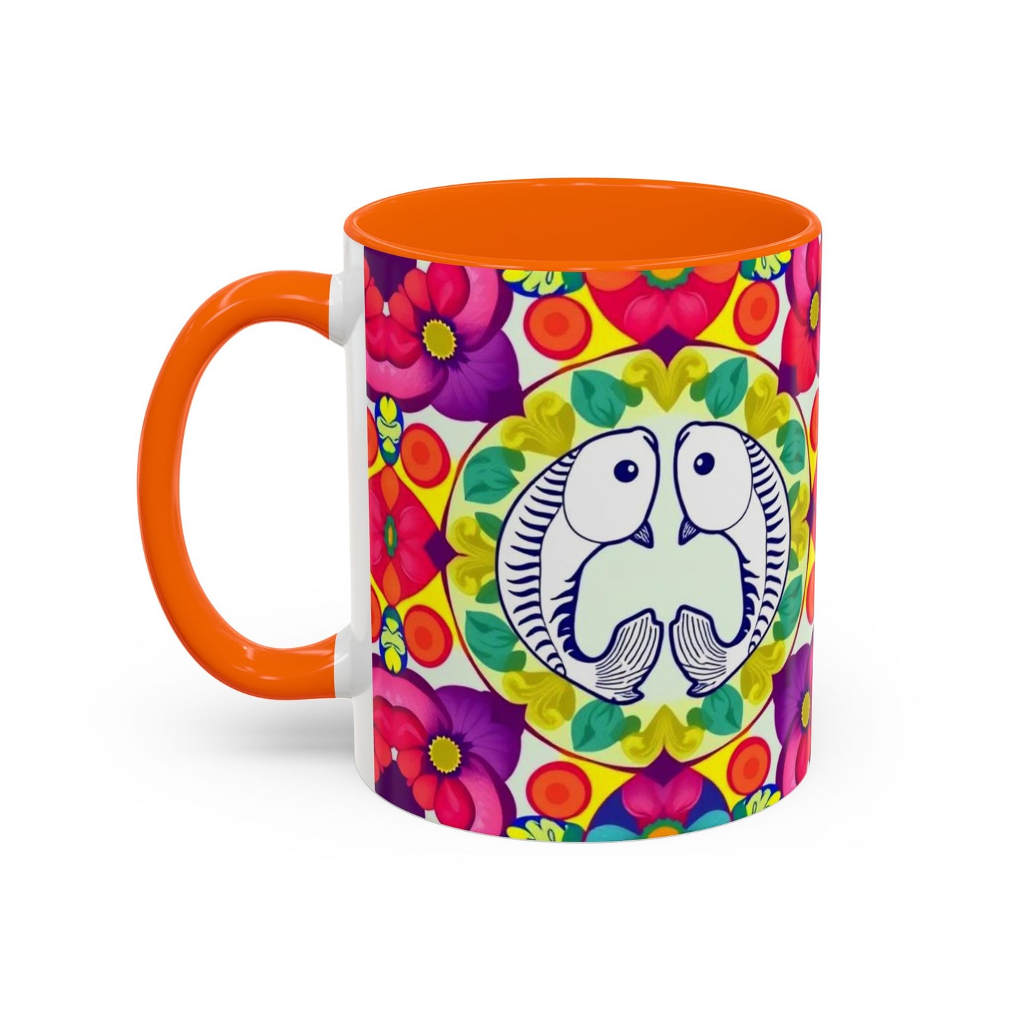 Accent Coffee Mug, Pisces, Zodiac v4, Flower Pattern, (11, 15oz)