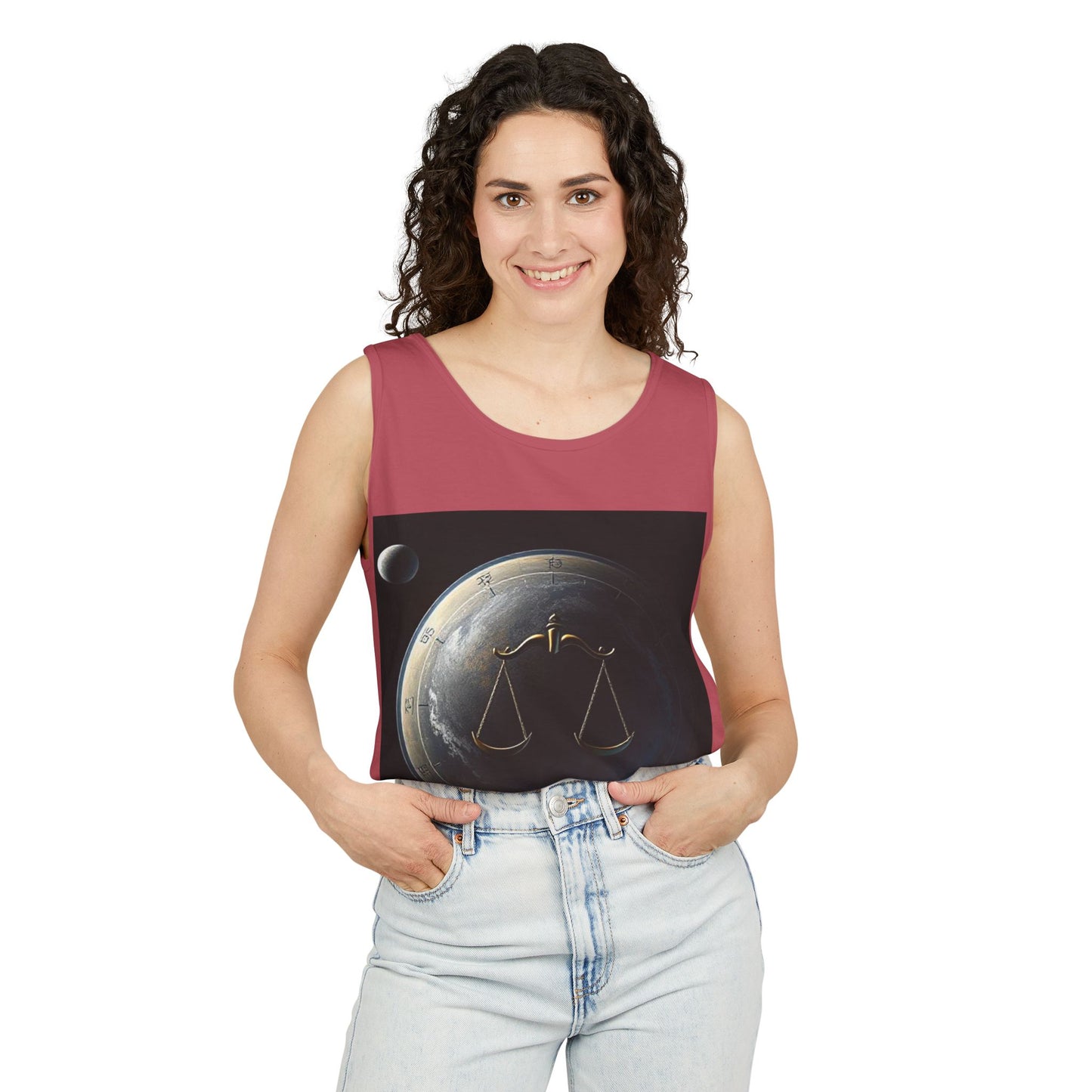 Unisex Garment-Dyed, Tank Top, Libra Design, Space Scale v1, 100% US cotton