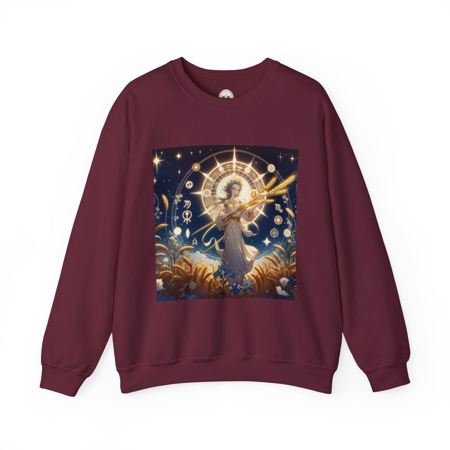 Unisex Heavy Blend™ Crewneck Sweatshirt, anime girl in wheat field, Virgo Zodiac Design