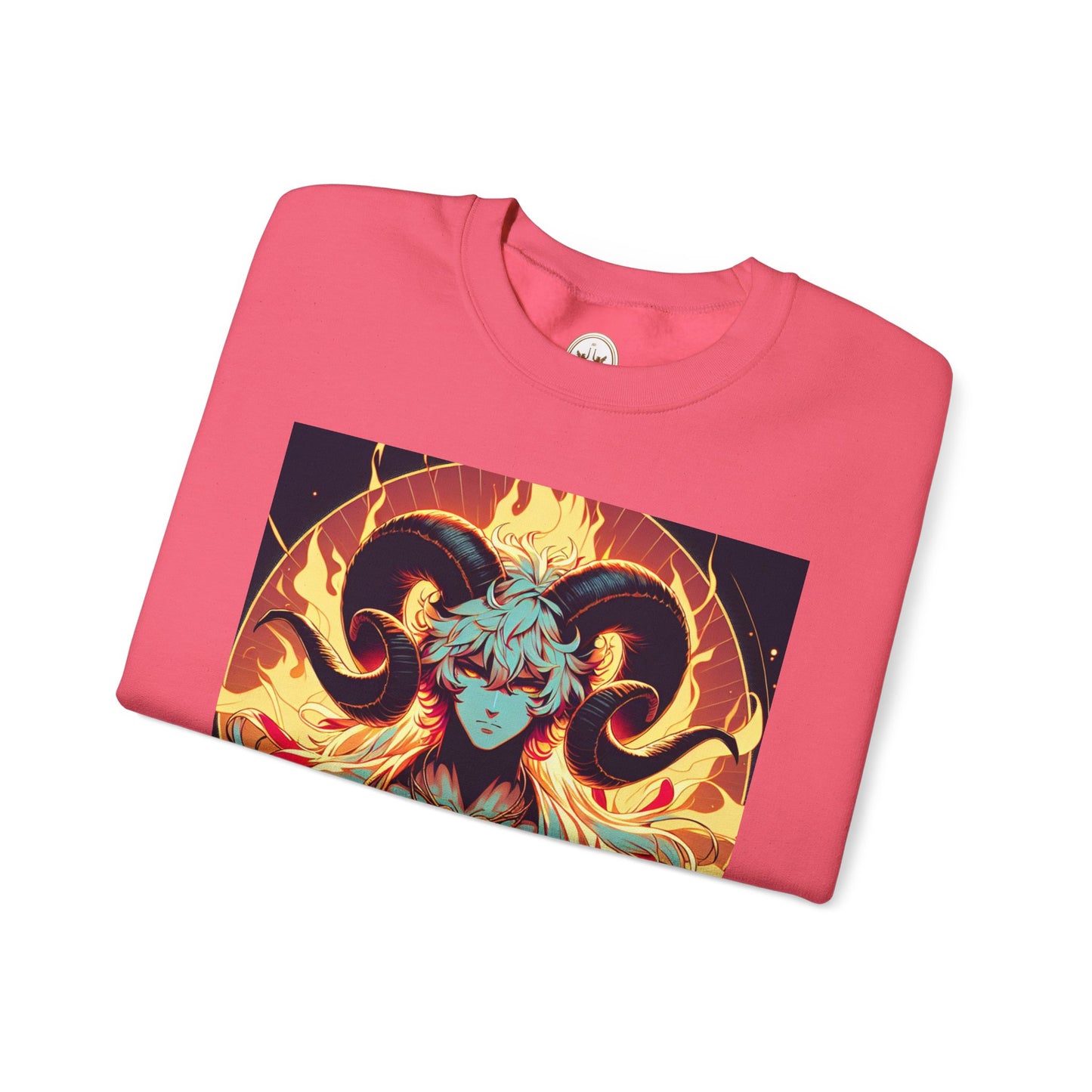 Unisex Heavy Blend™ Crewneck Sweatshirt, Anime Fire Aries, Zodiac Design