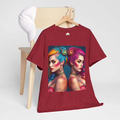 Unisex Heavy Cotton T-Shirt, Gemini, Zodiac v2, Sexy Art