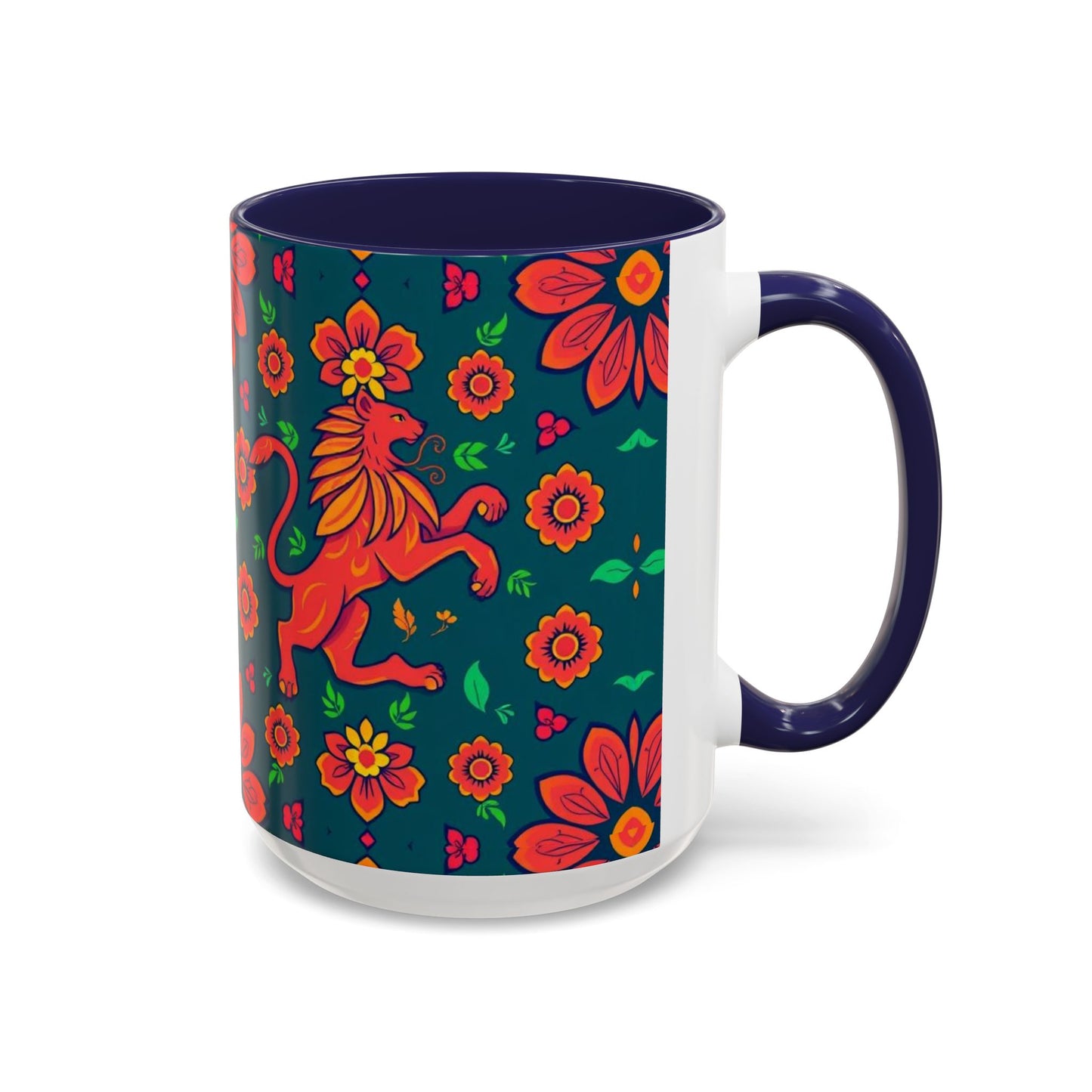 Accent Coffee Mug, Leo, Zodiac v1, Flower Pattern, (11, 15oz)