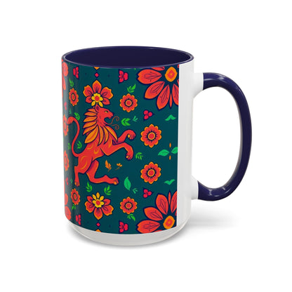 Accent Coffee Mug, Leo, Zodiac v1, Flower Pattern, (11, 15oz)