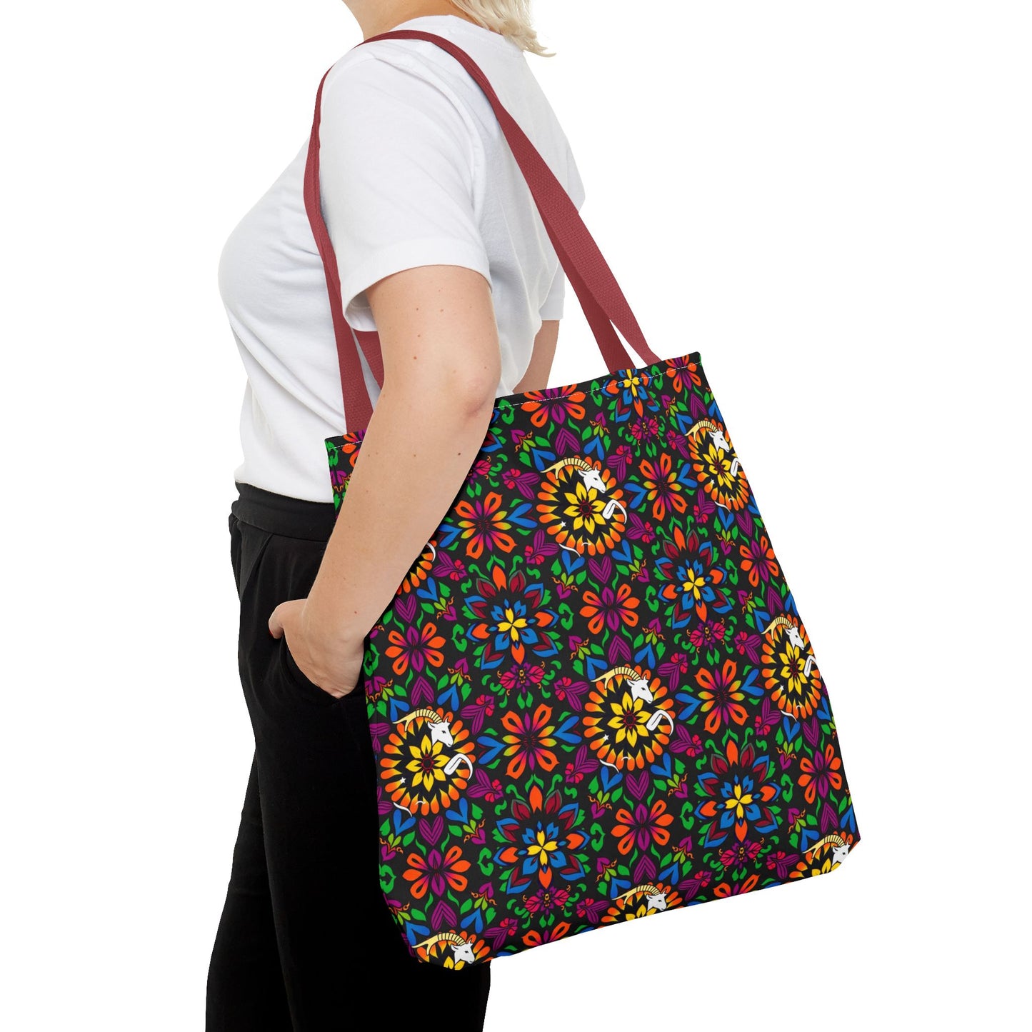 Tote Bag, (AOP), Capricorn, Zodiac v3, Flower Pattern