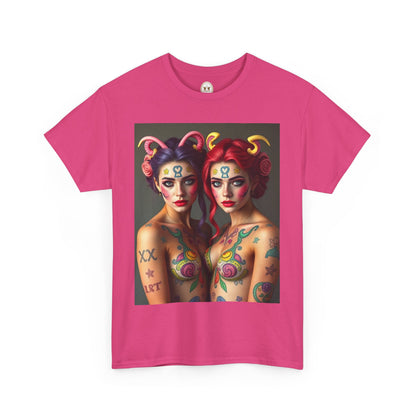 Unisex Heavy Cotton T-Shirt, Gemini, Zodiac v3, Sexy Art