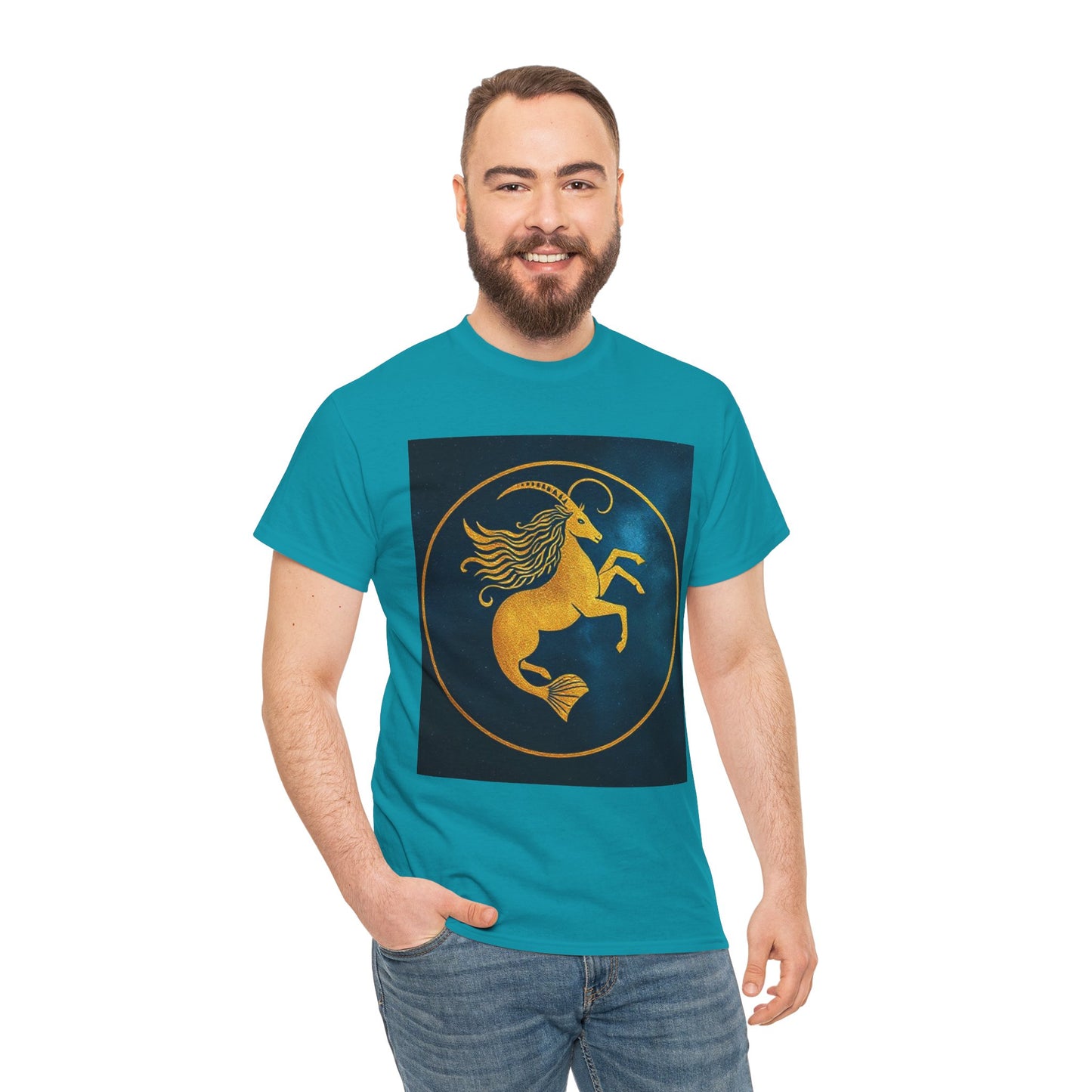 Unisex Heavy Cotton T-Shirt, Capricorn Animal v4, Symbol, Zodiac Design