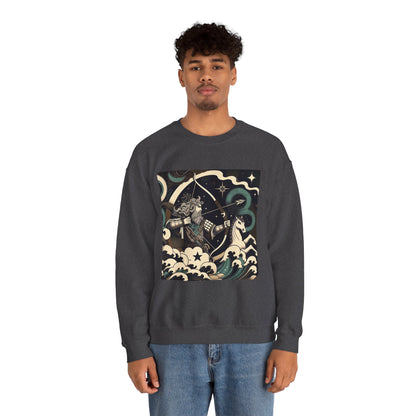 Unisex Heavy Blend™ Crewneck Sweatshirt, Man With Arrow Sagittarius Zodiac Design