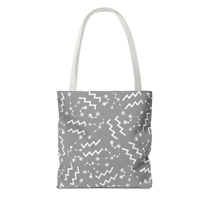 Tote Bag, Aquarius Zodiac Sign, AOP, (Grey, White)