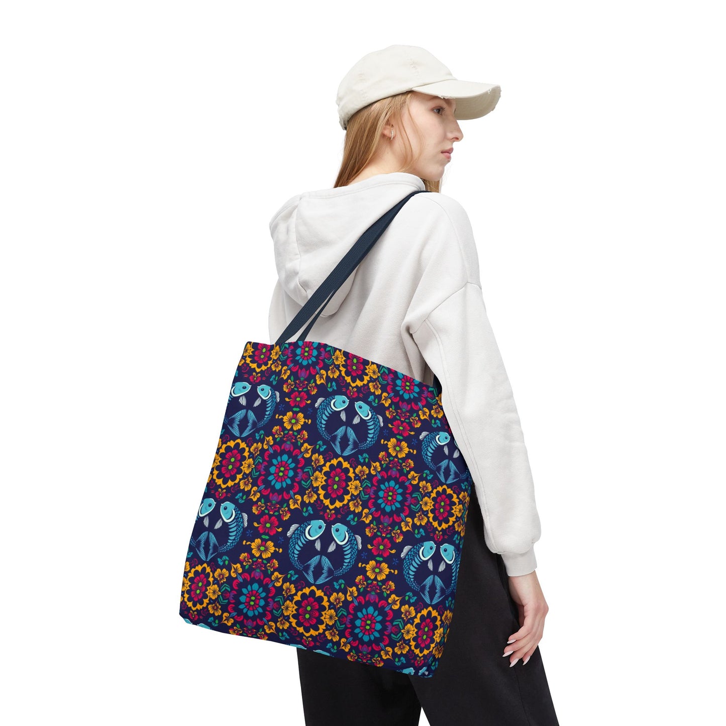 Tote Bag, (AOP), Pisces, Zodiac v3, Flower Pattern