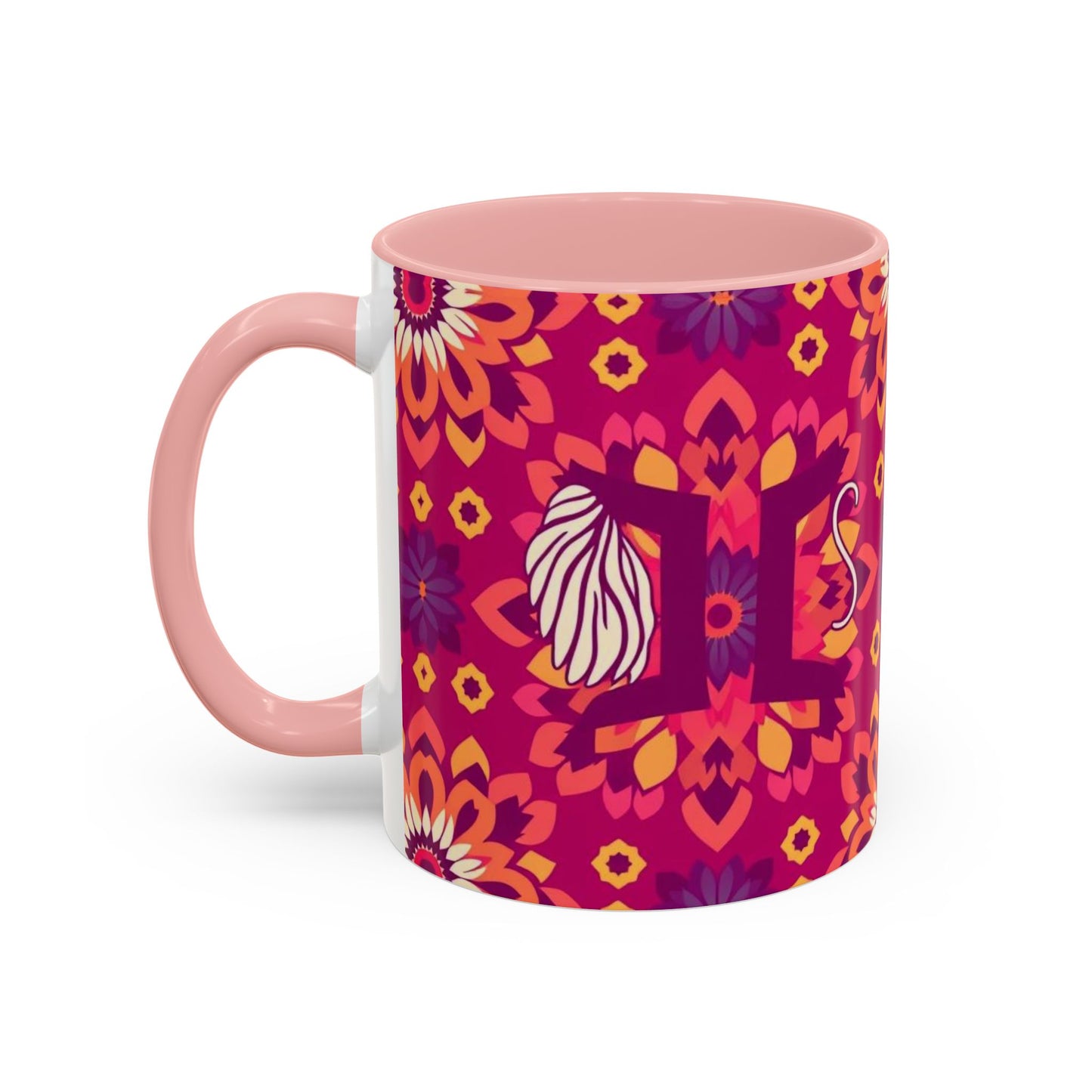 Accent Coffee Mug, Gemini, Zodiac v1, Flower Pattern, (11, 15oz)