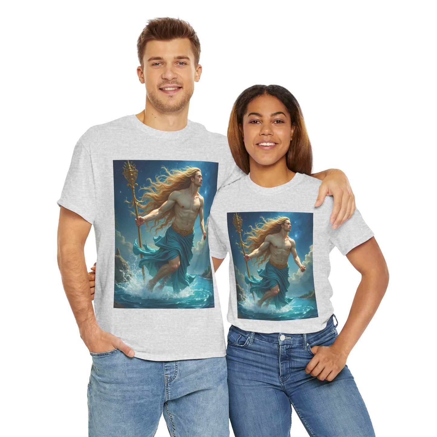 Unisex Heavy Cotton T-Shirt, Realistic, Aquarius Zodiac Design