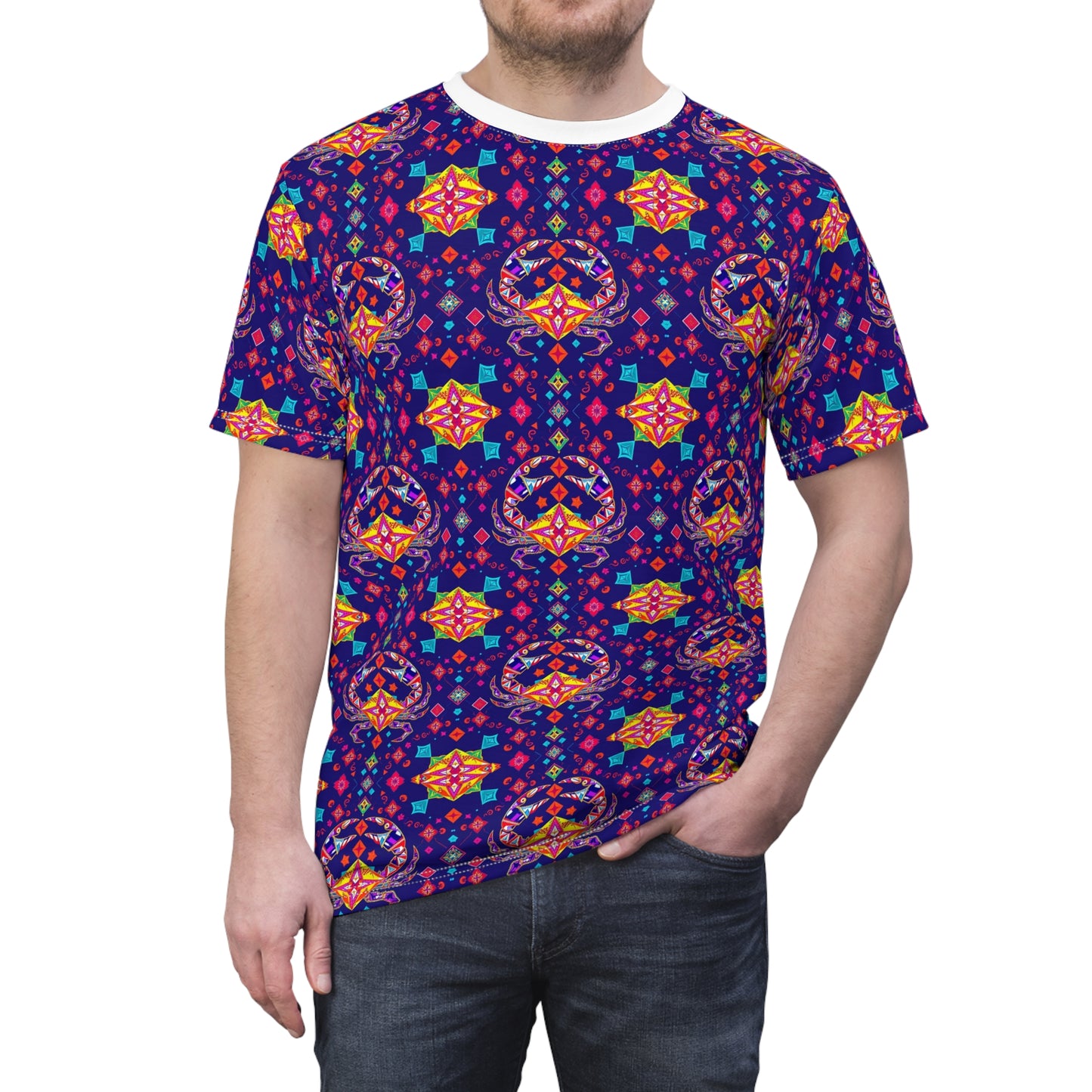 Unisex Cut & Sew T-Shirt, (AOP), Cancer, Zodiac v2, Jewels Pattern