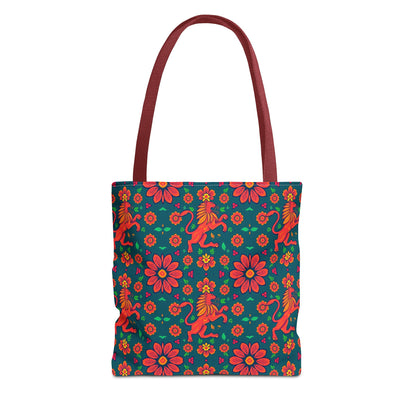 Tote Bag, (AOP), Leo, Zodiac v4, Flower Pattern