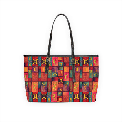 Leather Shoulder Bag, Gemini, Zodiac v4, Shapes Pattern