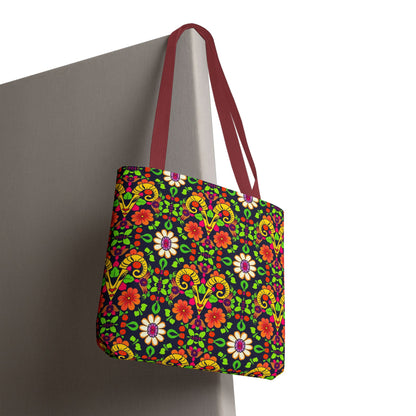 Tote Bag (AOP), Aries, Zodiac, Flower Pattern