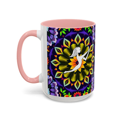 Accent Coffee Mug, Sagittarius, Zodiac v1. Flower Pattern, (11, 15oz)