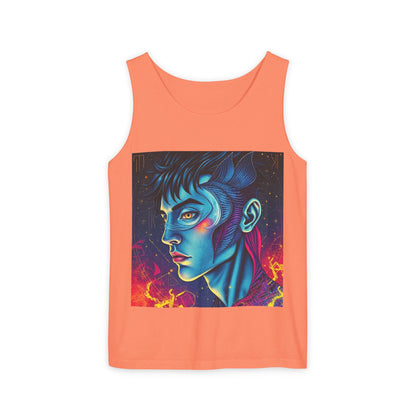 Unisex Garment-Dyed, Tank Top, Pisces Design, Pop Art v1, 100% US cotton