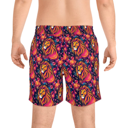 Men's Mid-Length Swim Shorts, (AOP), Leo, Zodiac v4, Bubble Pattern