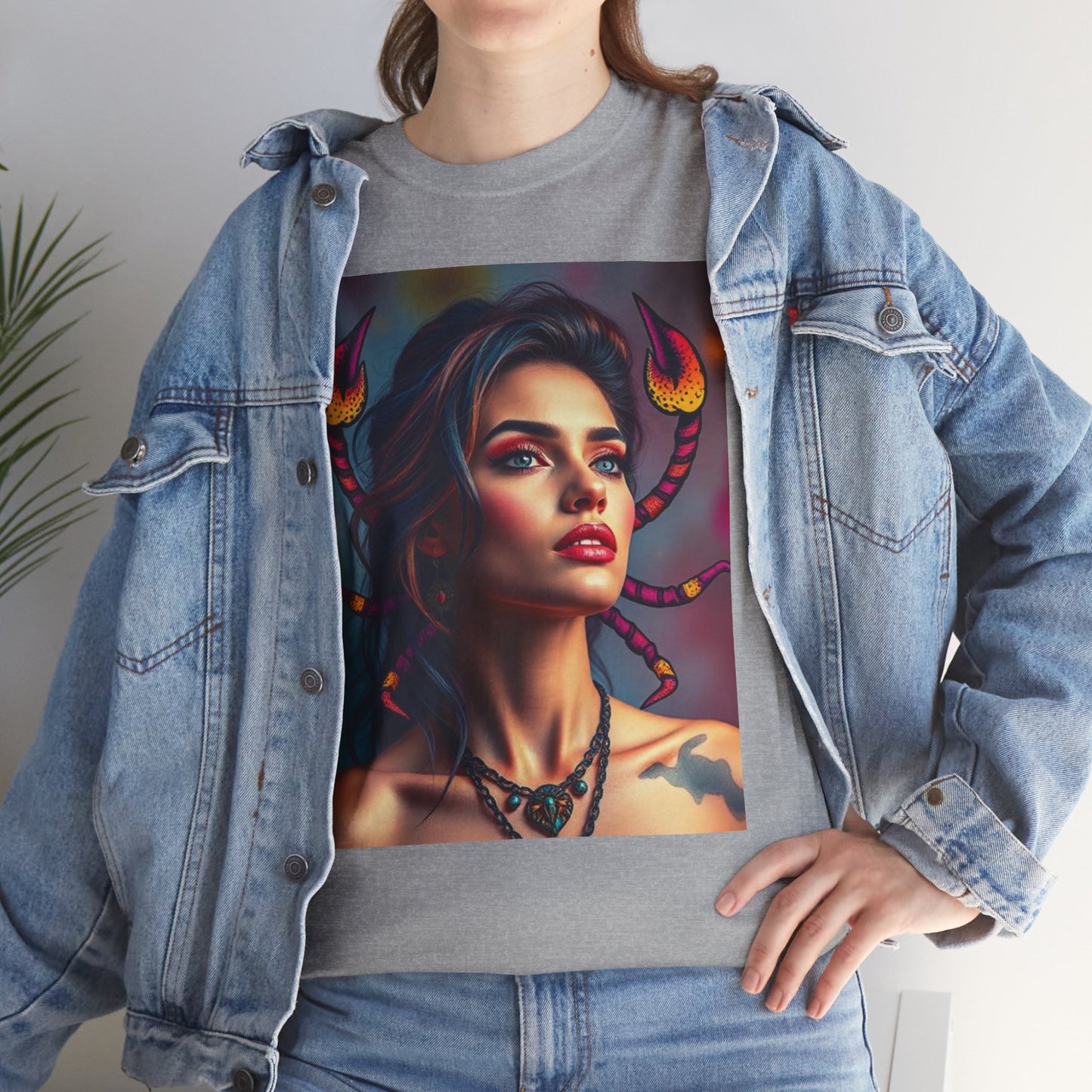 Unisex Heavy Cotton T-Shirt, Scorpio, Zodiac v2, Sexy Art