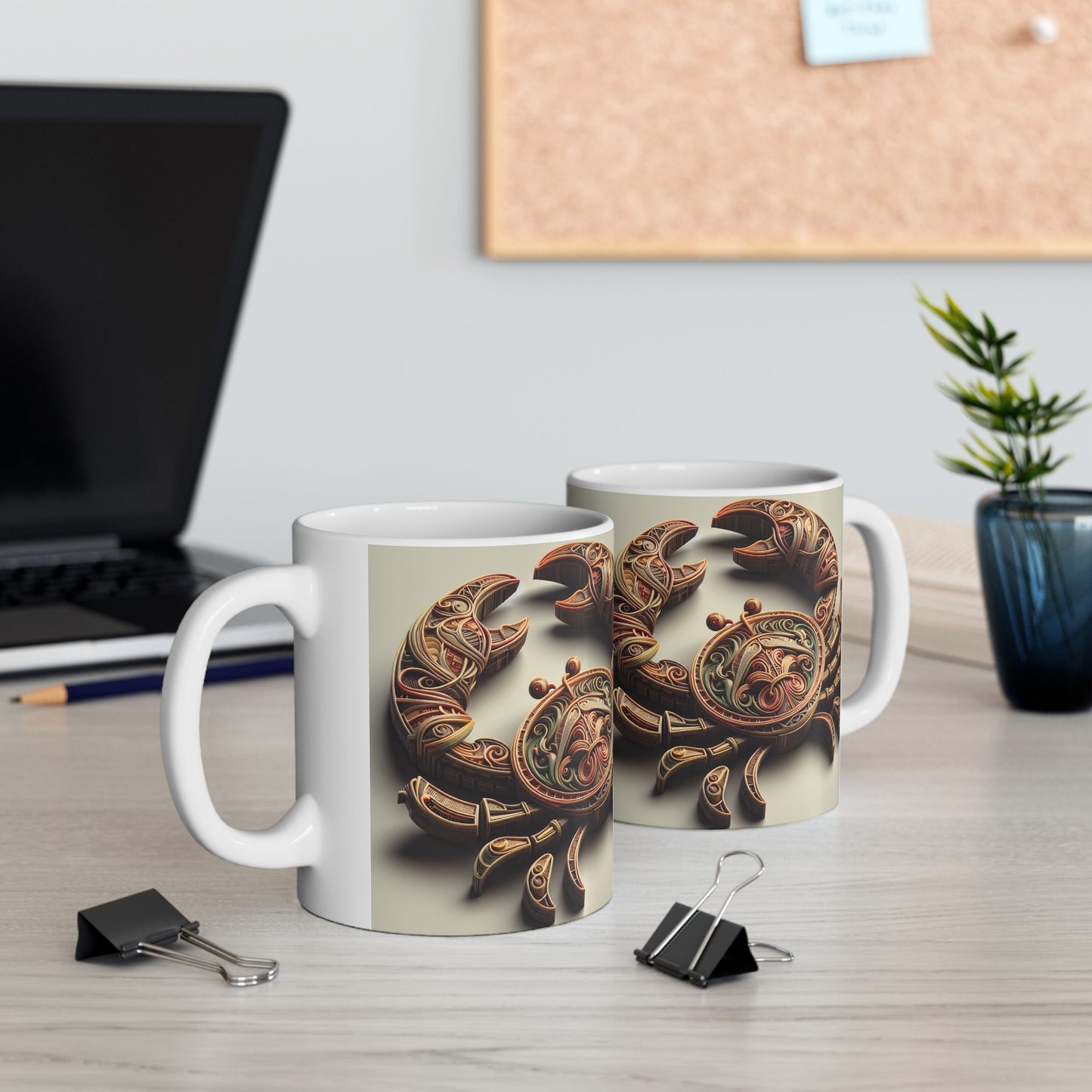 Ceramic Mug, (11oz, 15oz), Ceramic Coffee Mug, Artificial Crab, Cancer Zodiac Design