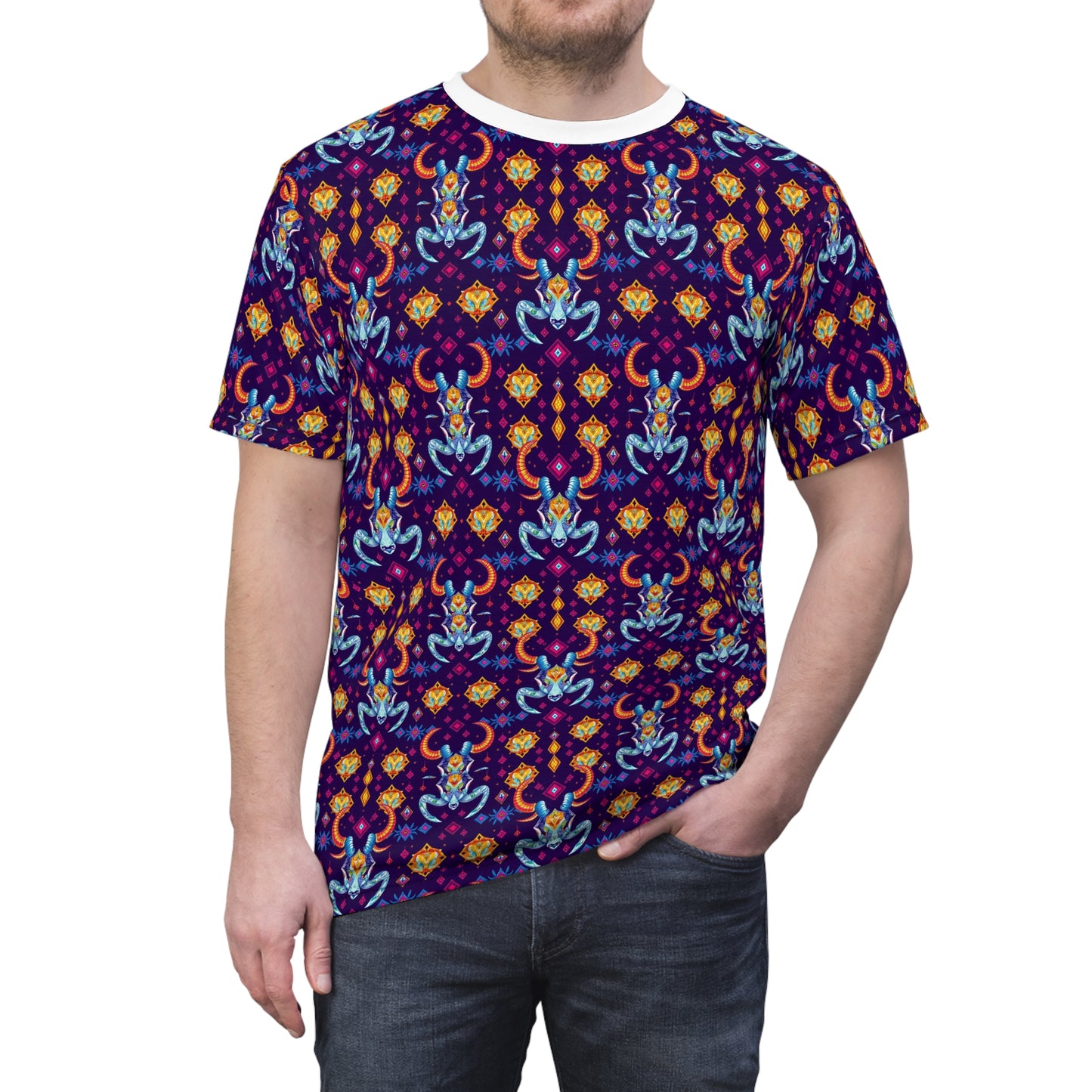Unisex Cut & Sew T-Shirt, (AOP), Taurus, Zodiac v4, Jewels Pattern