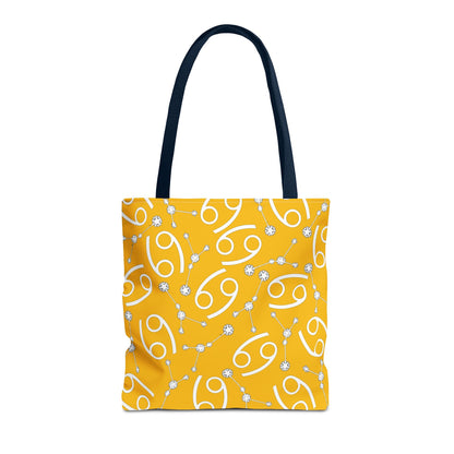 Tote Bag, Cancer Zodiac Sign, AOP, (Yellow, White)