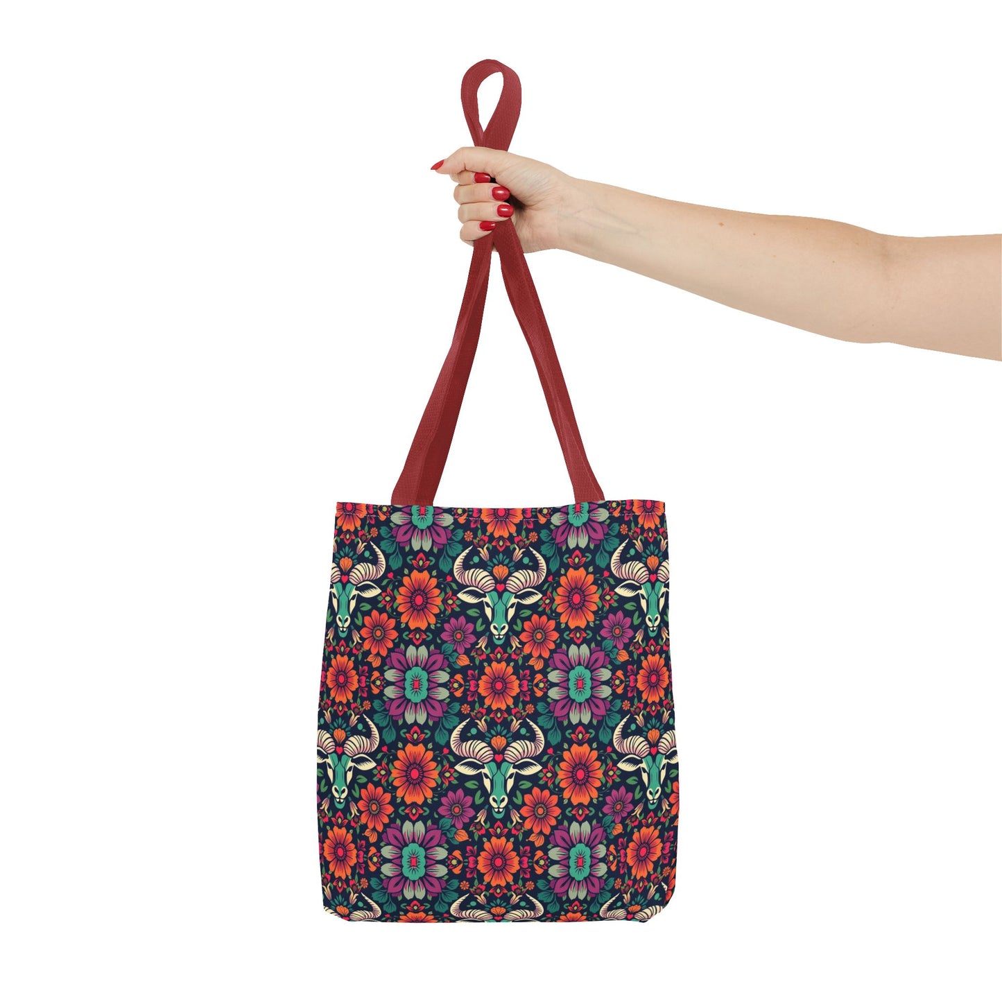 Tote Bag, (AOP), Taurus, Zodiac, Flower Pattern