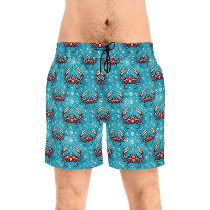 Men's Mid-Length Swim Shorts, (AOP), Cancer, Zodiac v2, Bubble Pattern