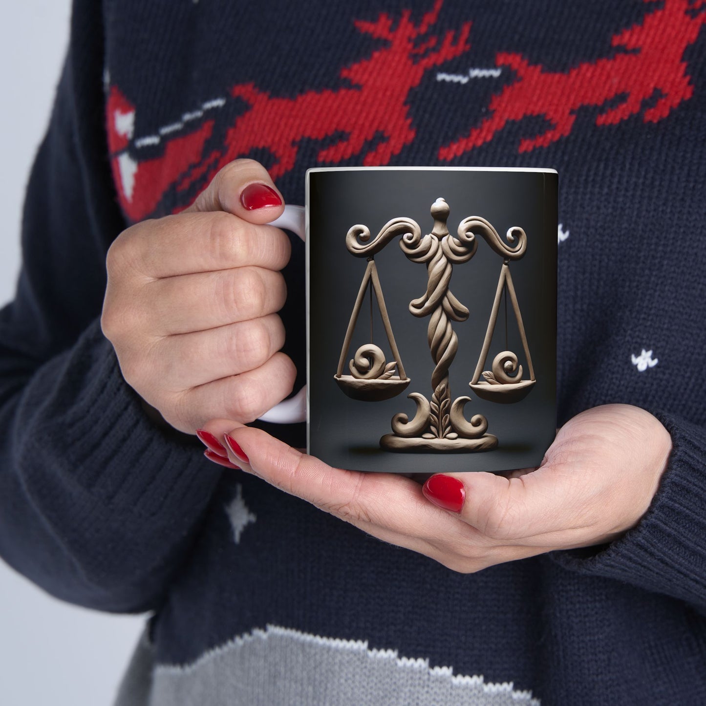 Ceramic Mug, (11oz, 15oz), Ceramic Coffee Mug, Swirly Scale, Libra Zodiac Design