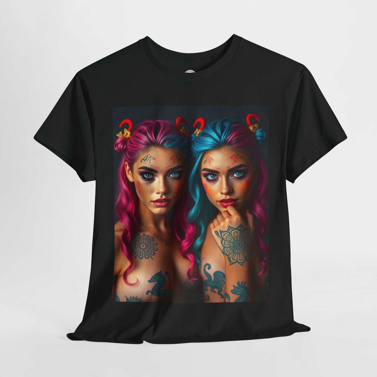 Unisex Heavy Cotton T-Shirt, Gemini, Zodiac v1, Sexy Art
