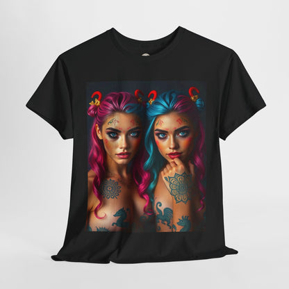 Unisex Heavy Cotton T-Shirt, Gemini, Zodiac v1, Sexy Art