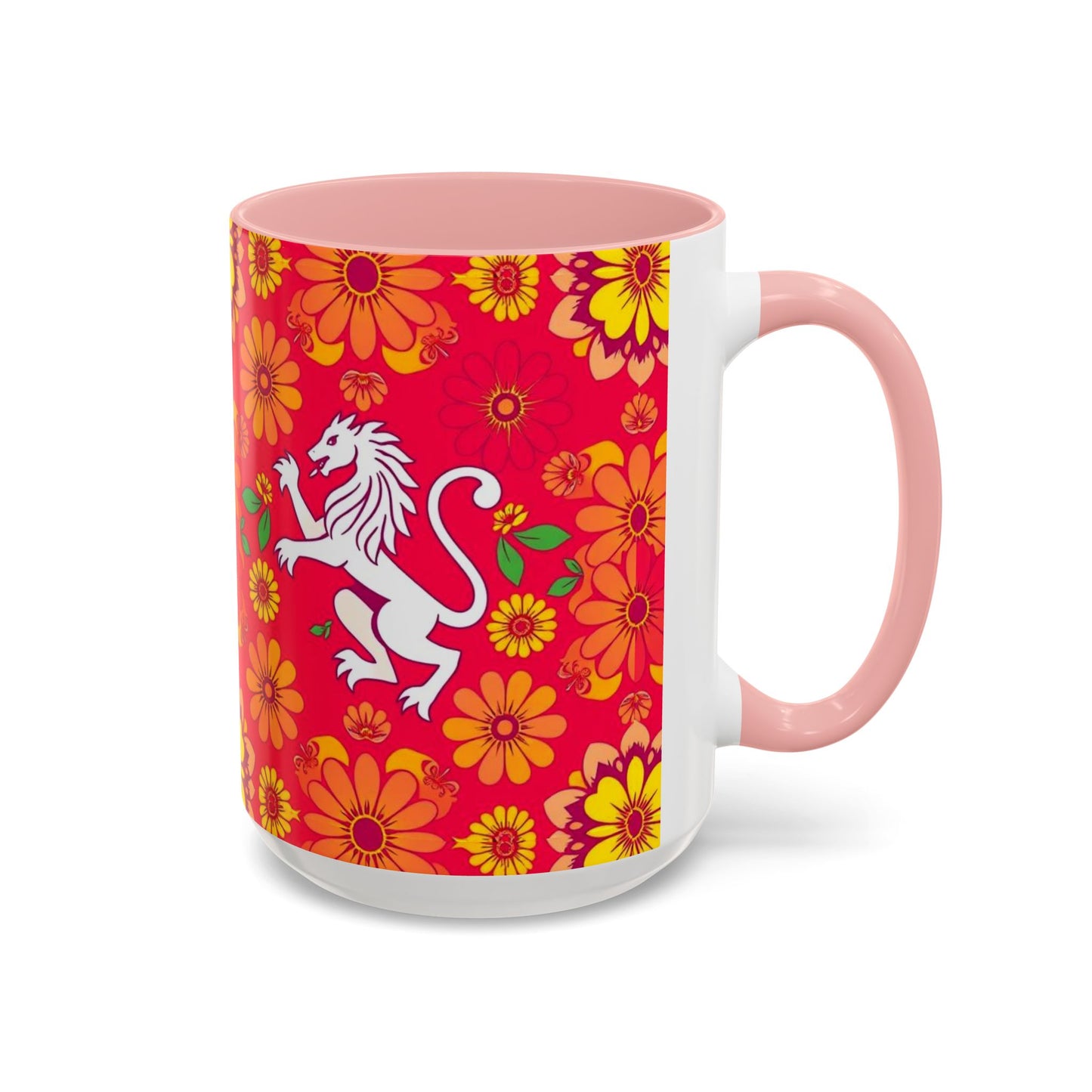Accent Coffee Mug, Leo, Zodiac v4, Flower Pattern, (11, 15oz)