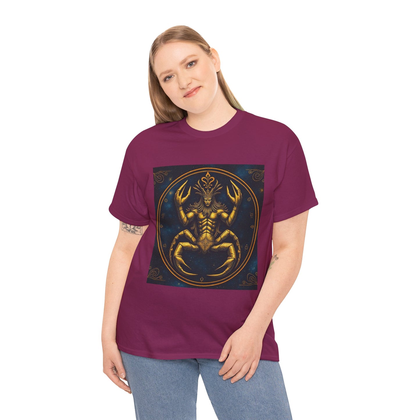 Unisex Heavy Cotton T-Shirt, Scorpion King, Cancer Zodiac Design