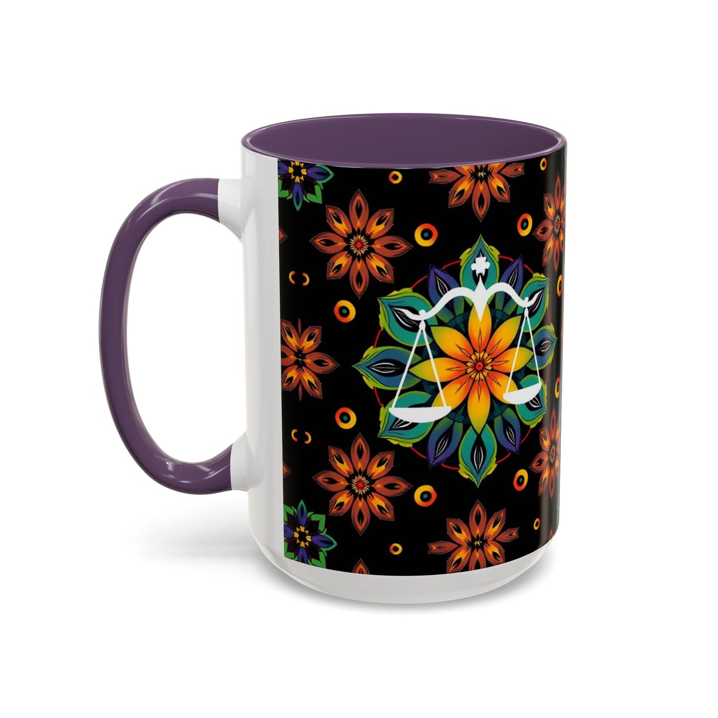 Accent Coffee Mug, Libra, Zodiac v4, Flower Pattern, (11, 15oz)