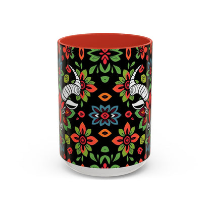 Accent Coffee Mug, Taurus, Zodiac v2. Flower Pattern, (11, 15oz)