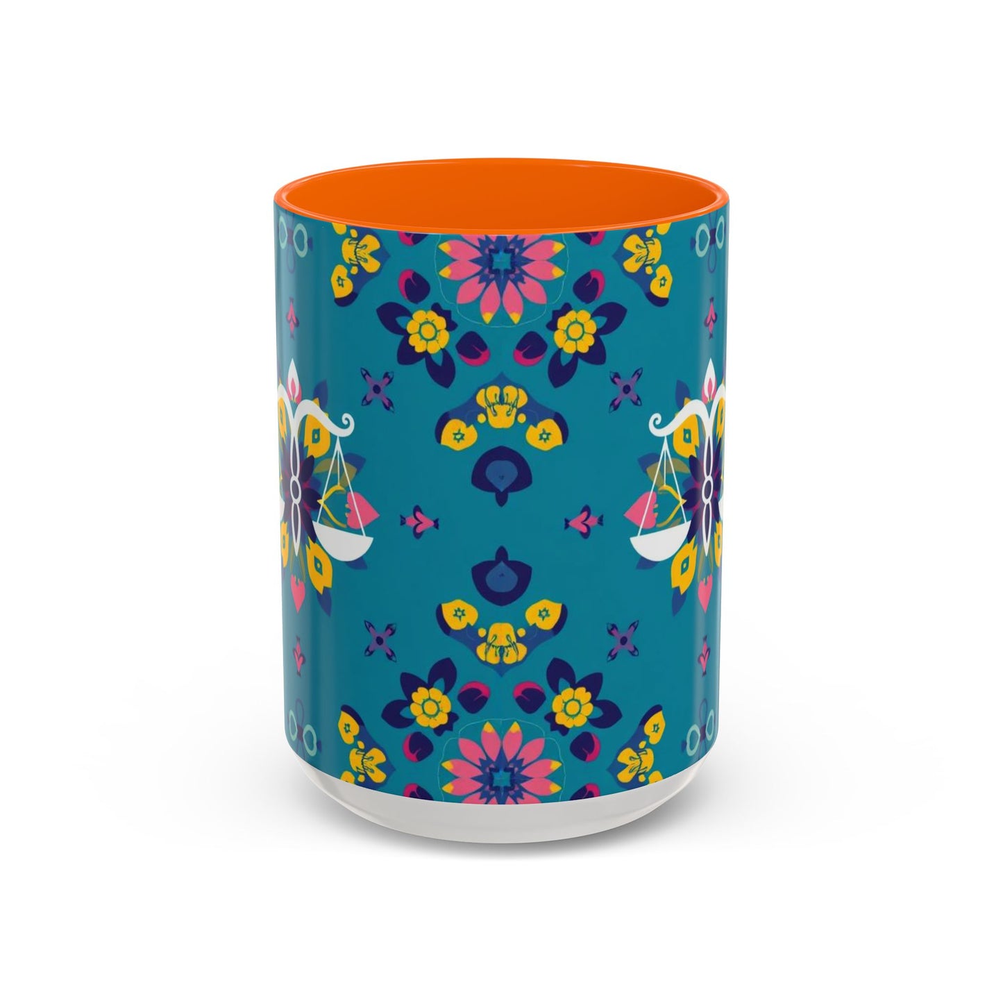 Accent Coffee Mug, Libra, Zodiac v2, Flower Pattern, (11, 15oz)