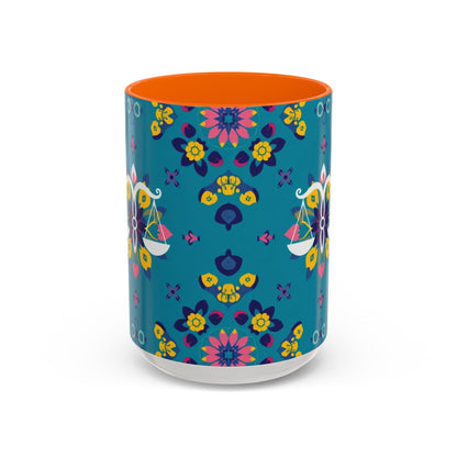 Accent Coffee Mug, Libra, Zodiac v2, Flower Pattern, (11, 15oz)
