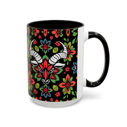 Accent Coffee Mug, Taurus, Zodiac v2. Flower Pattern, (11, 15oz)
