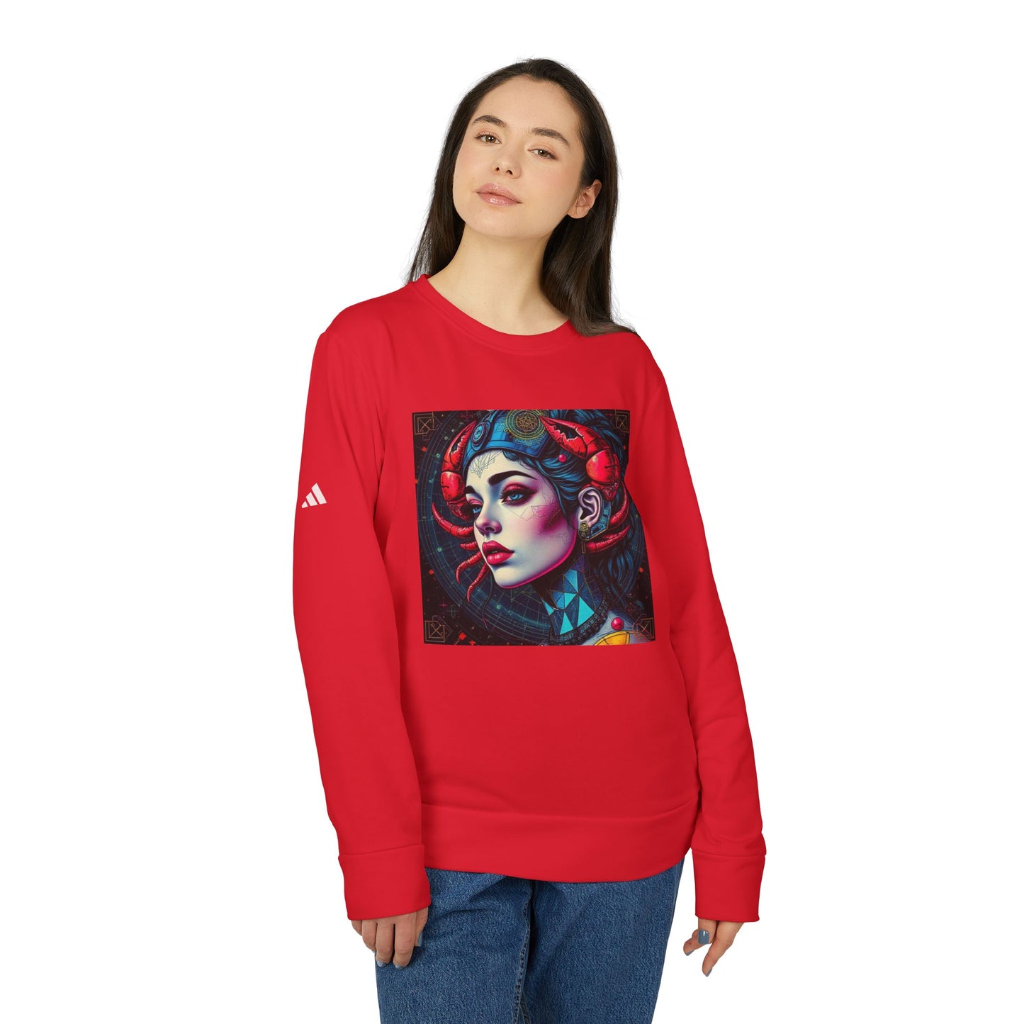 Adidas, Unisex Fleece Crewneck Sweatshirt, Cancer, Pop Art v1, Zodiac