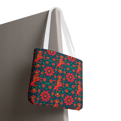 Tote Bag, (AOP), Leo, Zodiac v4, Flower Pattern