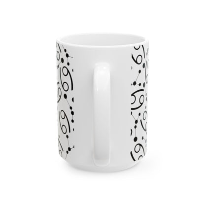 Ceramic Mug, (11oz, 15oz), Ceramic Coffee Mug, AOP, Constellation & Symbol, Cancer Zodiac Design