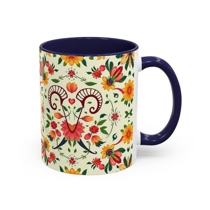 Accent Coffee Mug, Aries, Zodiac, Flower Pattern, (11, 15oz)