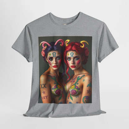 Unisex Heavy Cotton T-Shirt, Gemini, Zodiac v3, Sexy Art