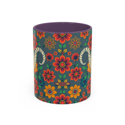 Accent Coffee Mug, Aries, Zodiac v4, Flower Pattern, (11, 15oz)