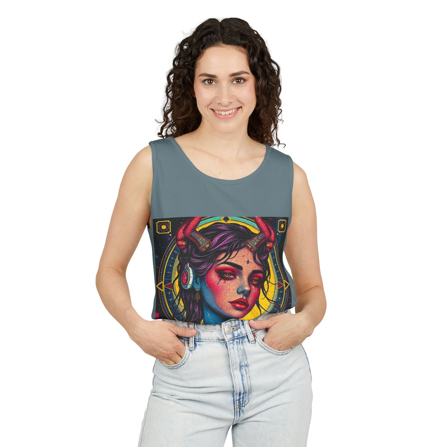 Unisex Garment-Dyed, Tank Top, Scorpio Design, Pop Art, 100% US cotton