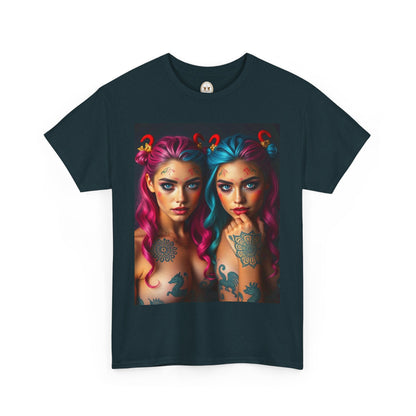 Unisex Heavy Cotton T-Shirt, Gemini, Zodiac v1, Sexy Art