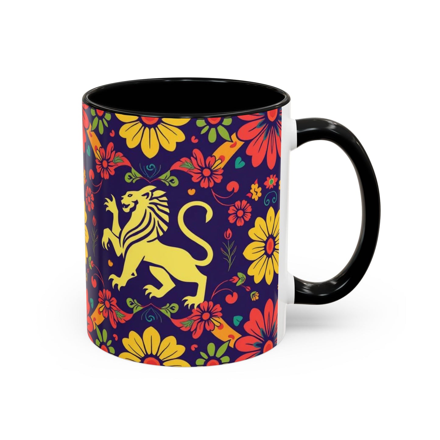 Accent Coffee Mug, Leo, Zodiac v3, Flower Pattern, (11, 15oz)