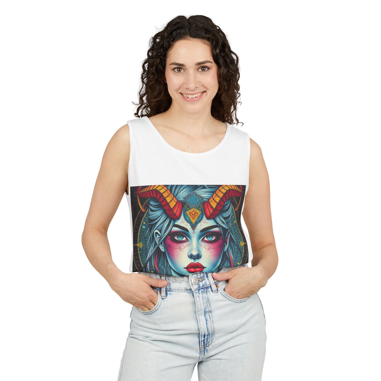 Unisex Garment-Dyed, Tank Top, Capricorn, Pop Art v1, 100% US cotton